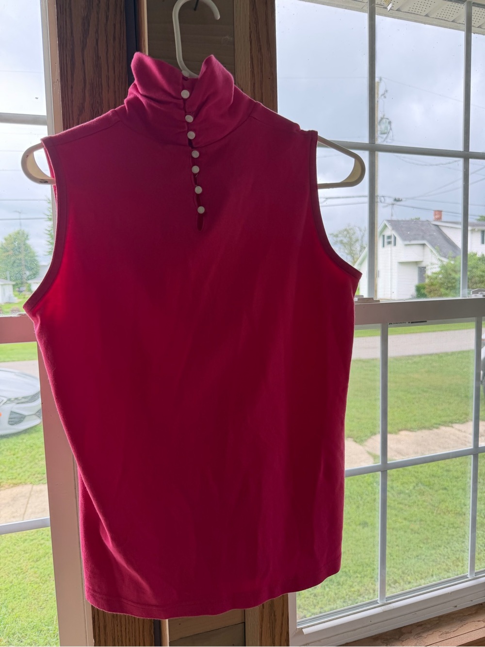 Talbots Sleeveless High-Neck Button Polo Top - Pink